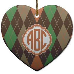 Brown Argyle Heart Ceramic Ornament w/ Monogram