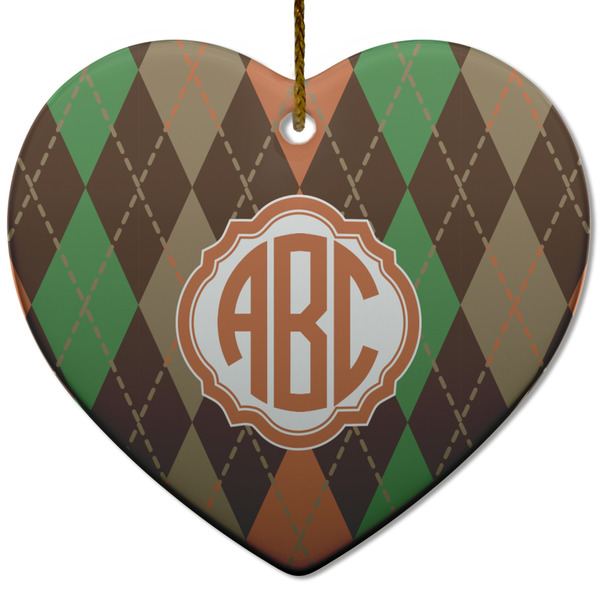 Brown Argyle Ceramic Flat Ornament - Heart (Front)