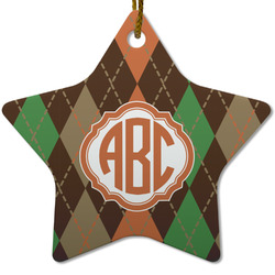 Brown Argyle Star Ceramic Ornament w/ Monogram