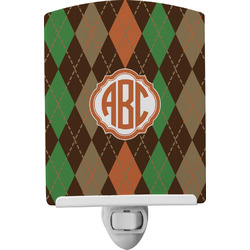 Brown Argyle Ceramic Night Light w/ Monogram