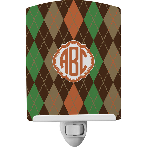 Custom Brown Argyle Ceramic Night Light w/ Monogram