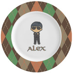 Brown Argyle Ceramic Dinner Plates (Set of 4) (Personalized)