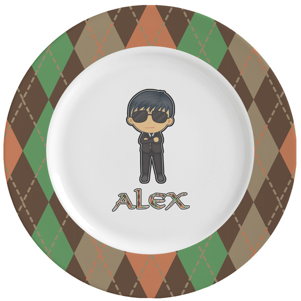 Custom Brown Argyle Ceramic Dinner Plates (Set of 4) (Personalized)