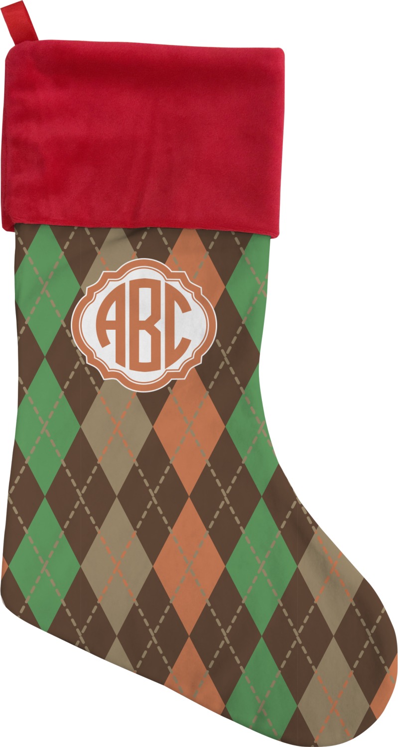 Brown Argyle Christmas Stocking DoubleSided (Personalized