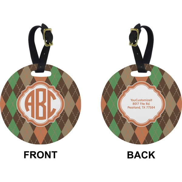 Brown Argyle Circle Luggage Tag (Front + Back)