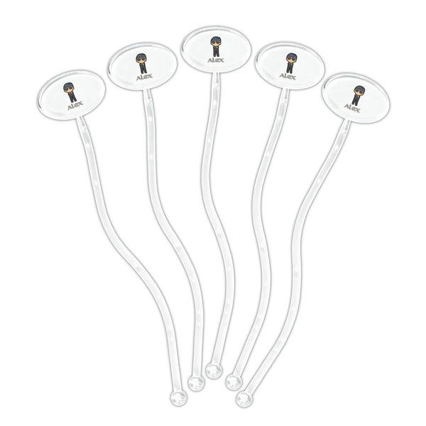 Brown Argyle Clear Plastic 7" Stir Stick - Oval - Fan