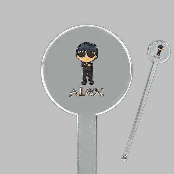 Brown Argyle Clear Plastic 7" Stir Stick - Round - Closeup