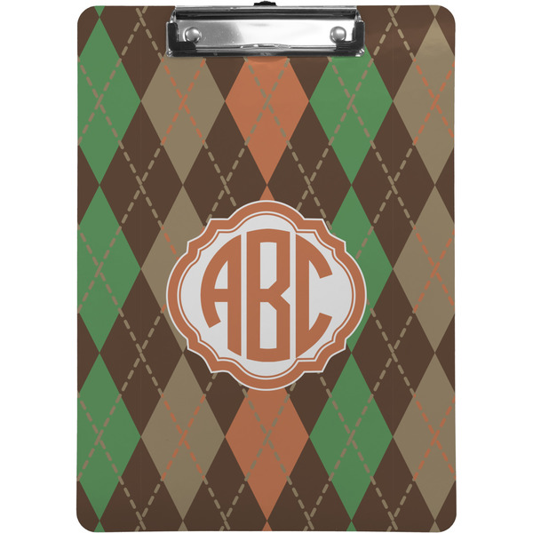 Custom Brown Argyle Clipboard (Letter Size) w/ Monogram