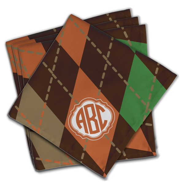Custom Brown Argyle Cloth Dinner Napkins - Set of 4 w/ Monogram