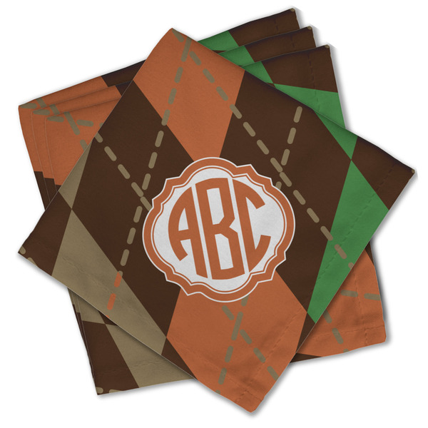 Custom Brown Argyle Cloth Cocktail Napkins - Set of 4 w/ Monogram
