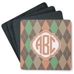 Brown Argyle Square Rubber Backed Coasters - Set of 4 (Personalized)