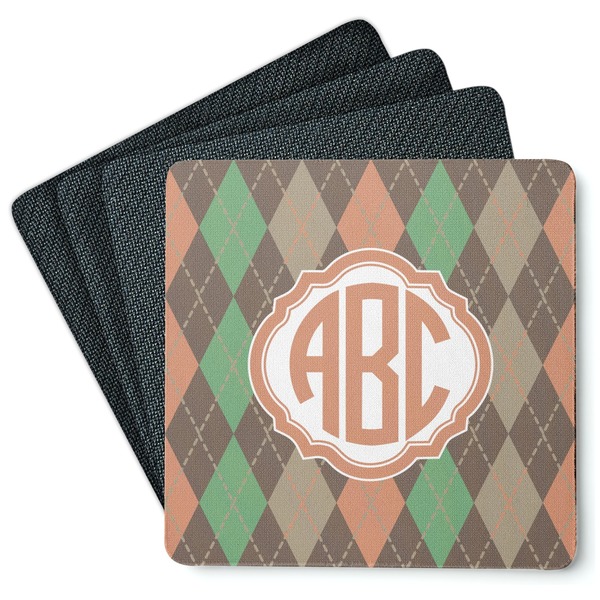Custom Brown Argyle Square Rubber Backed Coasters - Set of 4 (Personalized)