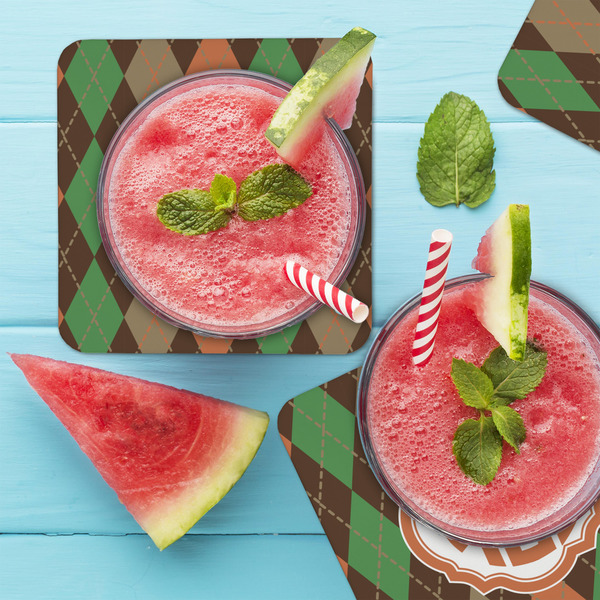 Brown Argyle Coaster Set - LIFESTYLE