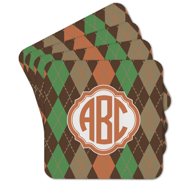 Custom Brown Argyle Cork Coaster - Set of 4 w/ Monogram