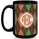 Brown Argyle 15 Oz Coffee Mug - Black (Personalized)