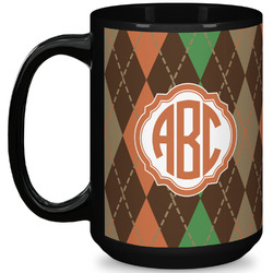 Brown Argyle 15 Oz Coffee Mug - Black (Personalized)