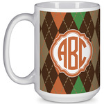 Brown Argyle 15 Oz Coffee Mug - White (Personalized)