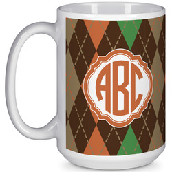 Brown Argyle 15 Oz Coffee Mug - White (Personalized)