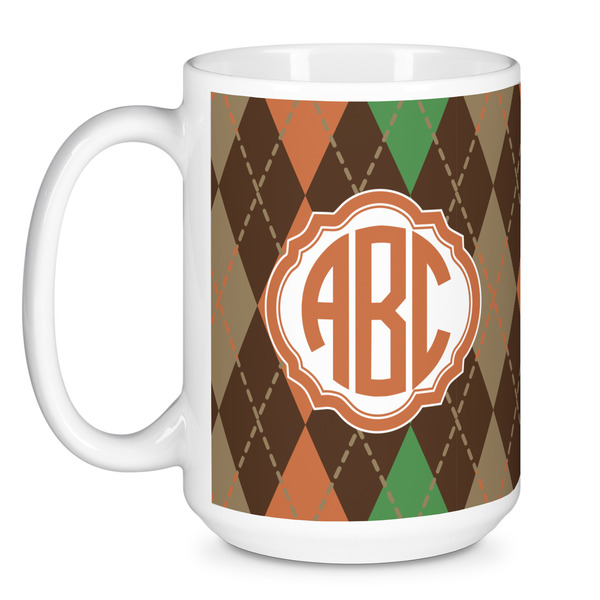 Brown Argyle Coffee Mug - 15 oz - White