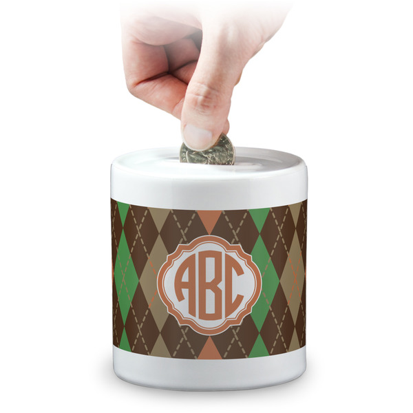 Custom Brown Argyle Coin Bank (Personalized)