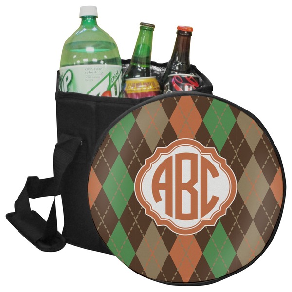 Custom Brown Argyle Collapsible Cooler & Seat (Personalized)