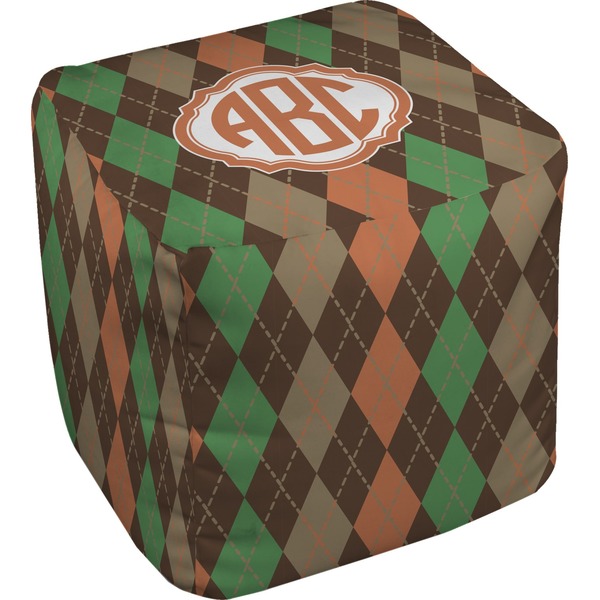 Custom Brown Argyle Cube Pouf Ottoman (Personalized)