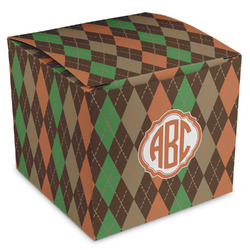 Brown Argyle Cube Favor Gift Boxes (Personalized)