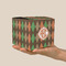 Brown Argyle Cube Favor Gift Box - On Hand - Scale View