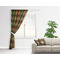 Brown Argyle Curtain With Window and Rod - in Room Matching Pillow