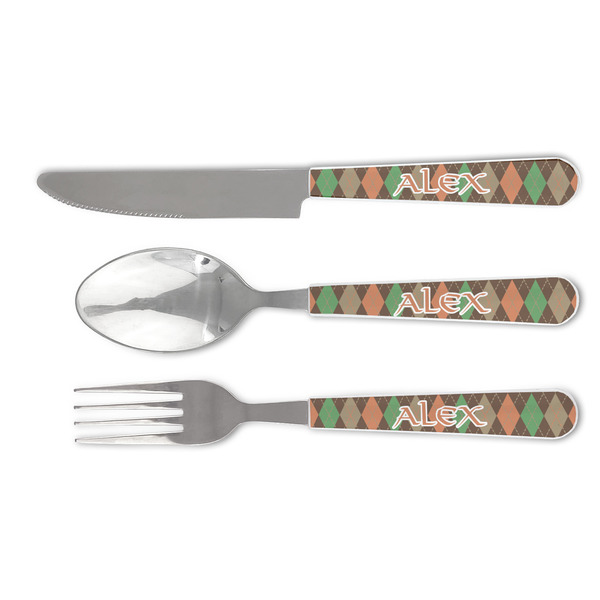Custom Brown Argyle Cutlery Set (Personalized)