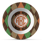 Brown Argyle Plastic Bowl - Microwave Safe - Composite Polymer (Personalized)