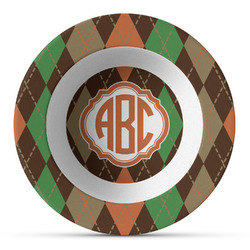 Brown Argyle Plastic Bowl - Microwave Safe - Composite Polymer (Personalized)
