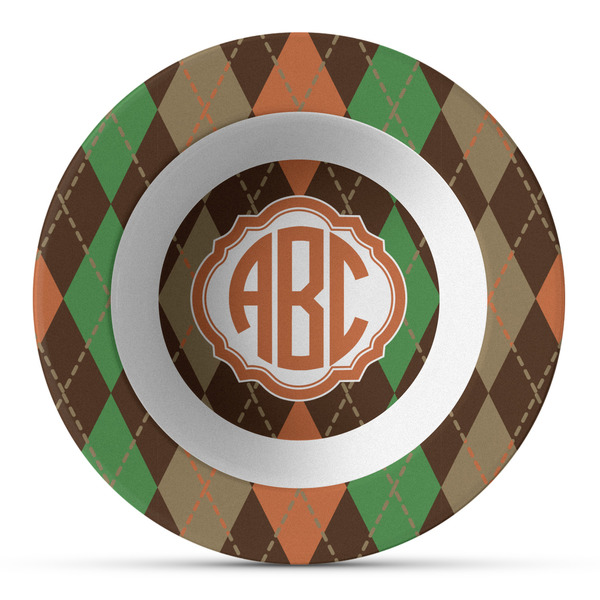 Custom Brown Argyle Plastic Bowl - Microwave Safe - Composite Polymer (Personalized)