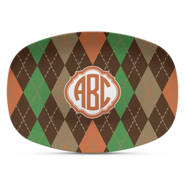 Custom Brown Argyle Plastic Platter - Microwave & Oven Safe Composite Polymer (Personalized)