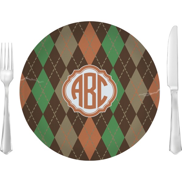 Custom Brown Argyle Glass Lunch / Dinner Plate 10" (Personalized)