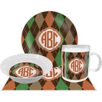Brown Argyle Dinner Set - Single 4 Pc Setting w/ Monograms