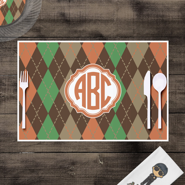 Brown Argyle Disposable Paper Placemat - In Context