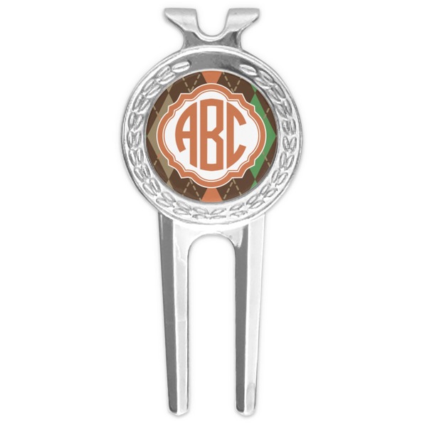 Custom Brown Argyle Golf Divot Tool & Ball Marker (Personalized)