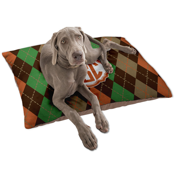 Custom Brown Argyle Dog Bed - Large w/ Monogram