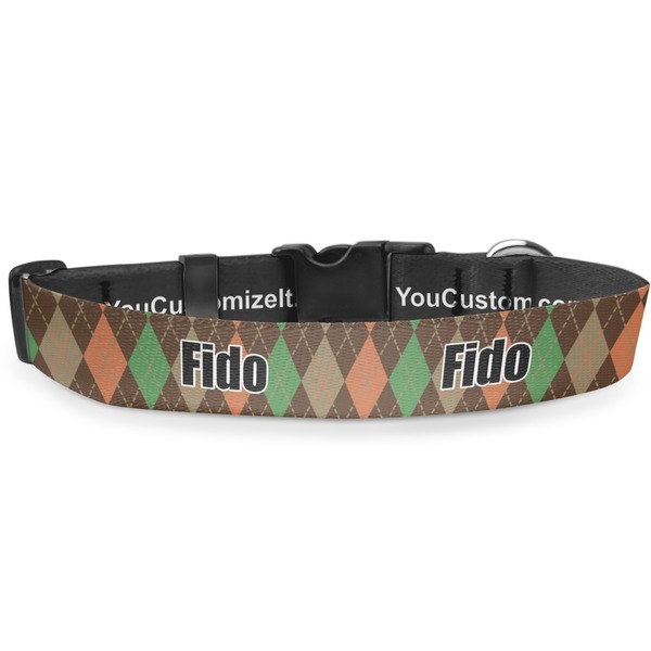 Custom Brown Argyle Deluxe Dog Collar - Toy (6" to 8.5") (Personalized)