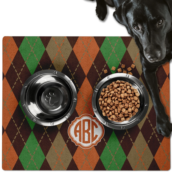 Brown Argyle Dog Food Mat - Large LIFESTYLE