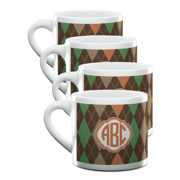 Custom Brown Argyle Double Shot Espresso Cups - Set of 4 (Personalized)