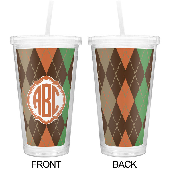 Brown Argyle Double Wall Tumbler with Straw - Approval