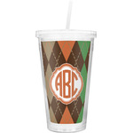 Brown Argyle Double Wall Tumbler with Straw (Personalized)