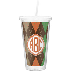 Brown Argyle Double Wall Tumbler with Straw (Personalized)