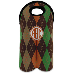 Brown Argyle Wine Tote Bag (2 Bottles) w/ Monogram