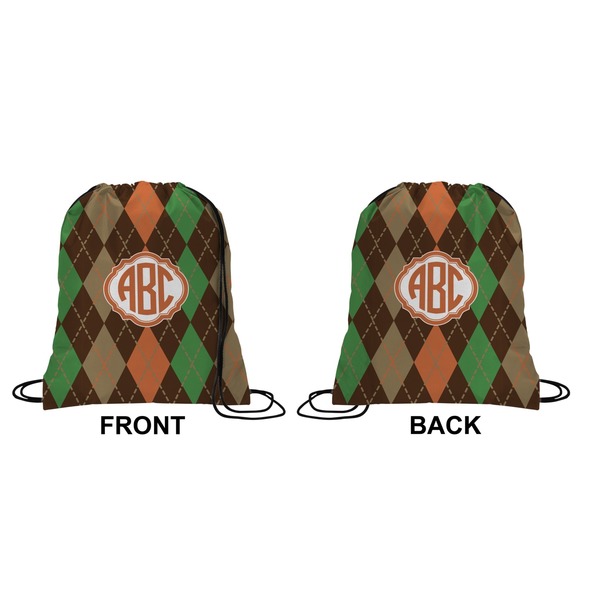 Brown Argyle Drawstring Backpack Front & Back Small
