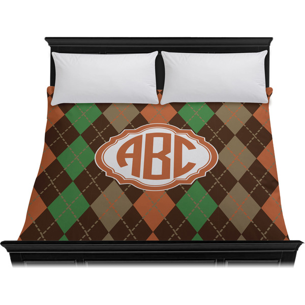 Brown Argyle Duvet Cover - King - On Bed - No Prop