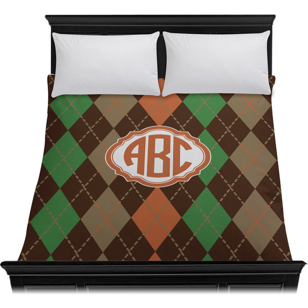 Brown Argyle Duvet Cover - Queen - On Bed - No Prop