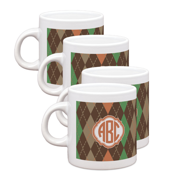 Custom Brown Argyle Single Shot Espresso Cups - Set of 4 (Personalized)